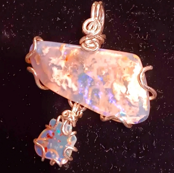 Artisan Other - Unique Australian Opal Pendant Sterling Silver Handmade